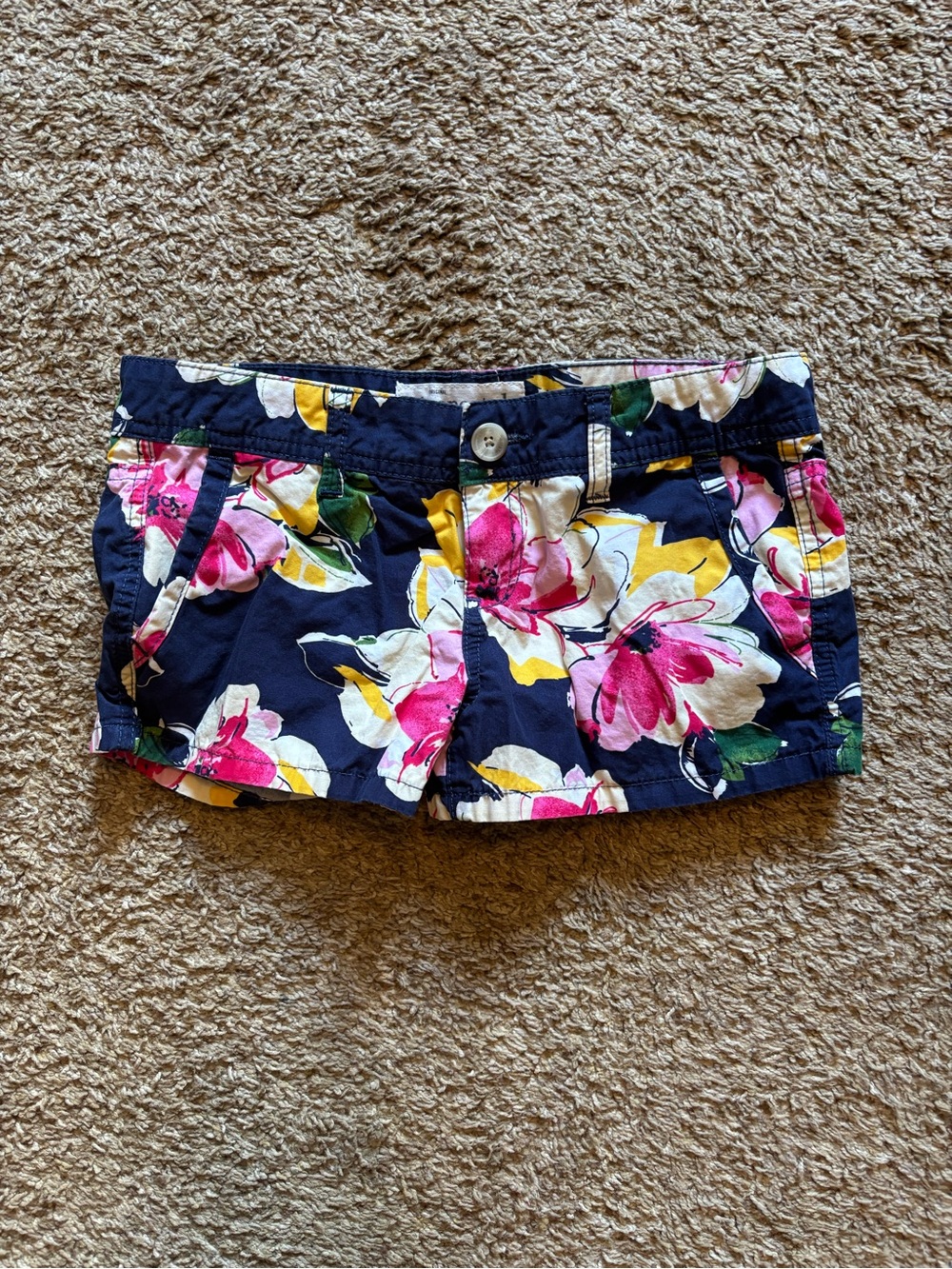Aeropostale Navy Floral Jean Shorts with Pink & Yellow Blooms